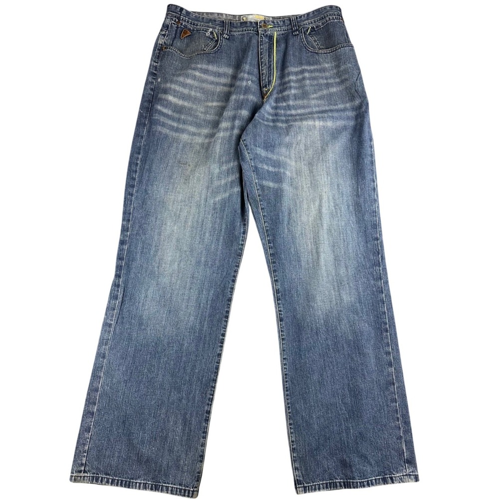 Y2K Akademiks Jeans Men 38 Wide Leg Baggy Hip Hop Streetwear Hong Kong Made